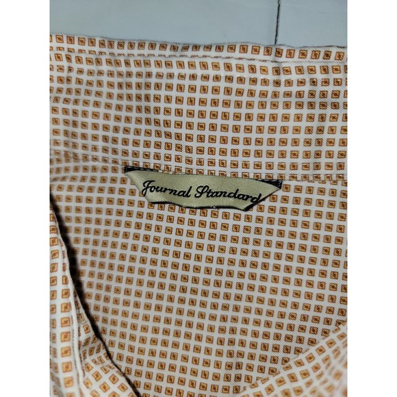 Journal Standard Mens Medium Slim Fit Dress Shirt Button Down Check White Orange - Picture 2 of 14
